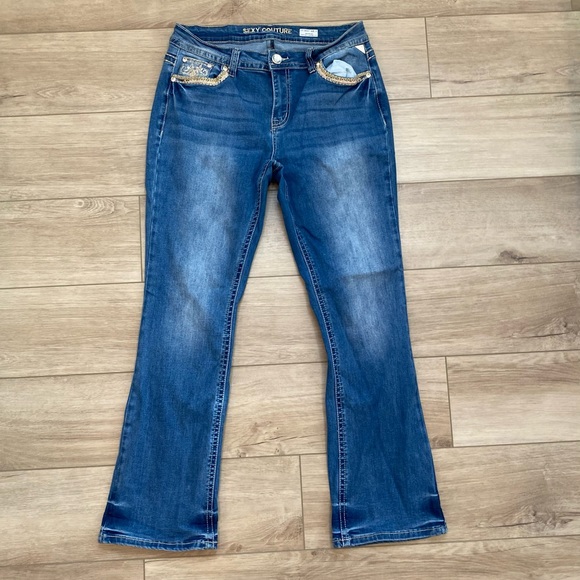 Sexy Couture Jeans Womens Size 15 Bling Embellished Pockets Bootcut Y2K - Picture 2 of 5